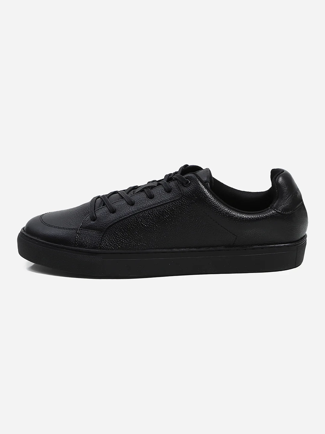 Men Black Lace Up Genuine Leather Casual Sneakers - Image 5