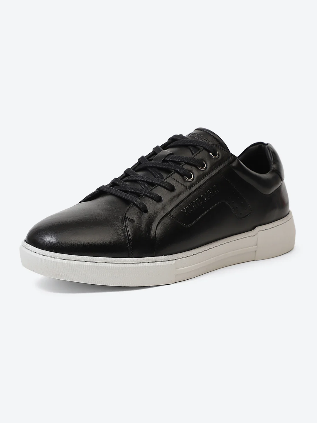 Men Black Lace Up Genuine Leather Casual Sneakers - Image 3