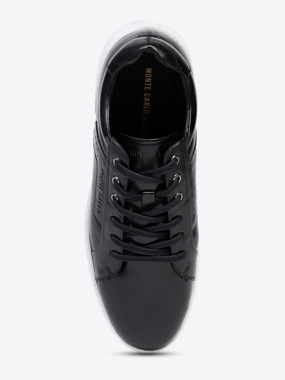 Men Black Lace Up Genuine Leather Casual Sneakers - Image 6