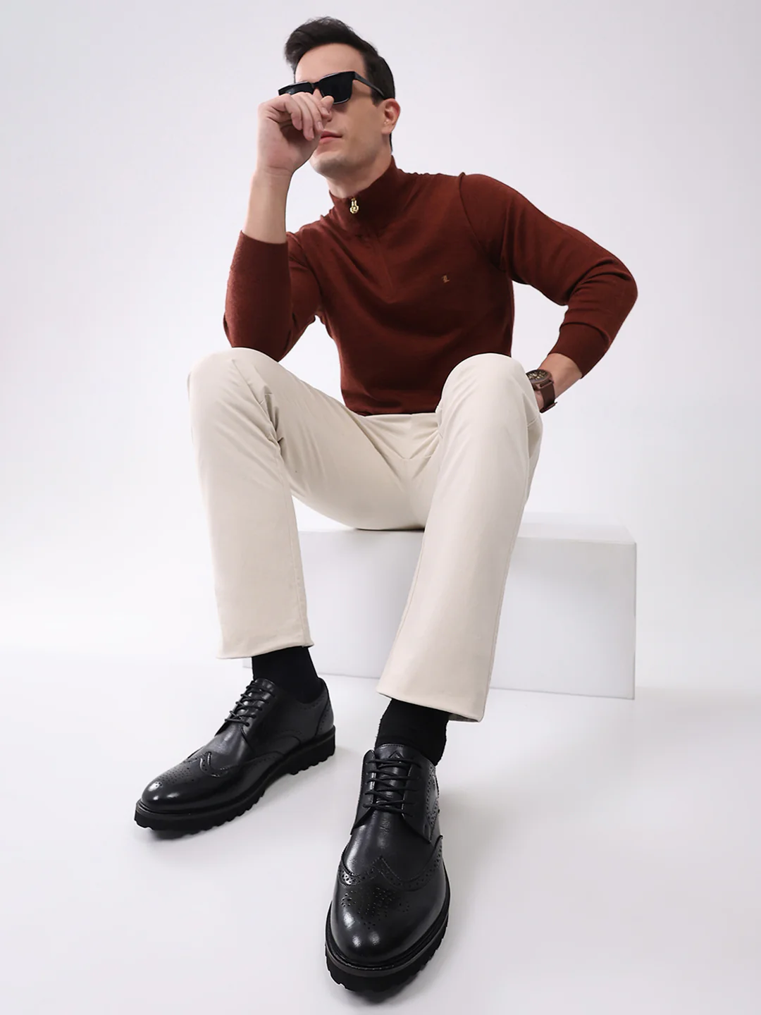 Men Black Lace Up Genuine Leather Formal Brogues - Image 10