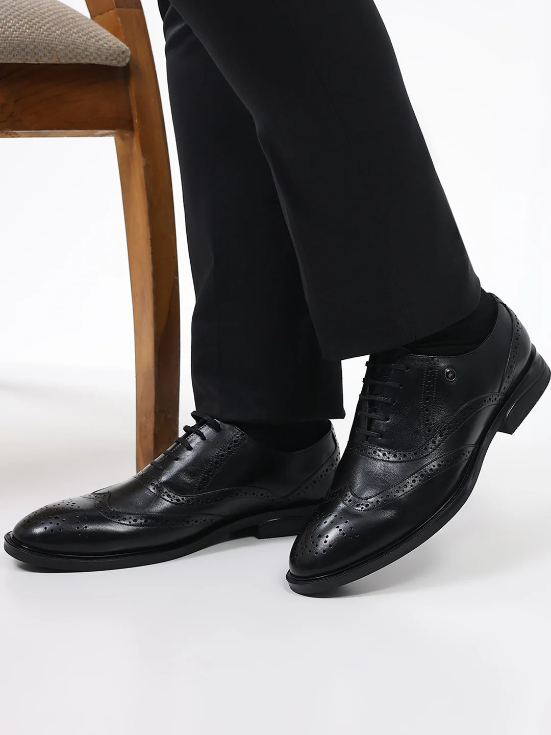 Men Black Lace Up Genuine Leather Formal Oxfords - Image 11