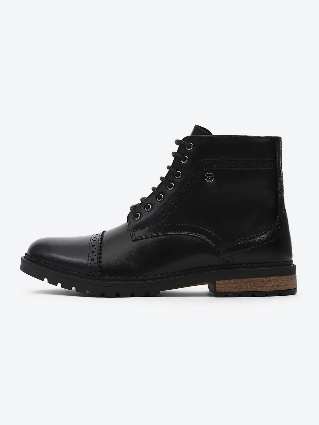 Men Black Genuine Leather Lace Up Boots - Image 4