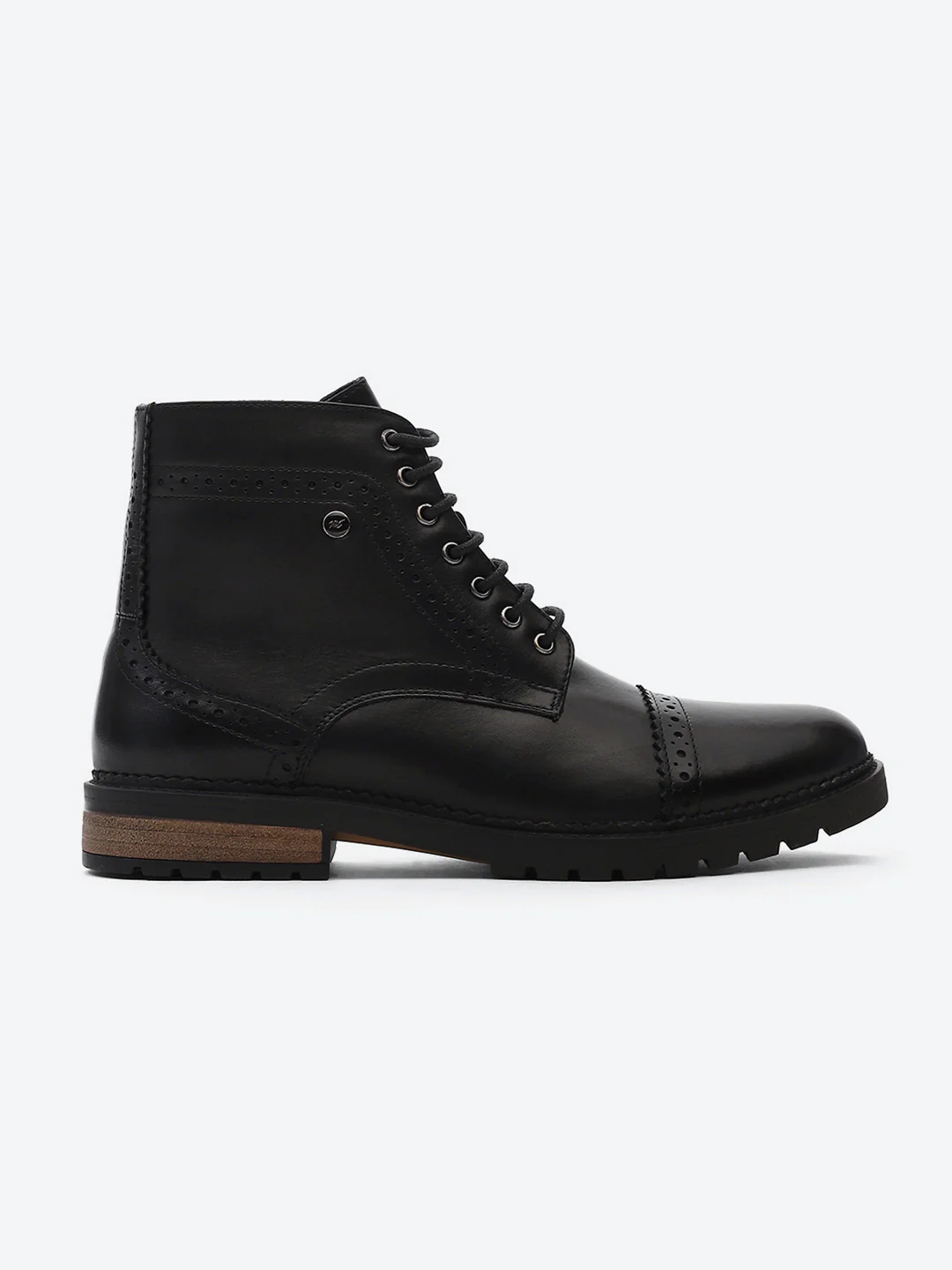 Men Black Genuine Leather Lace Up Boots - Image 5