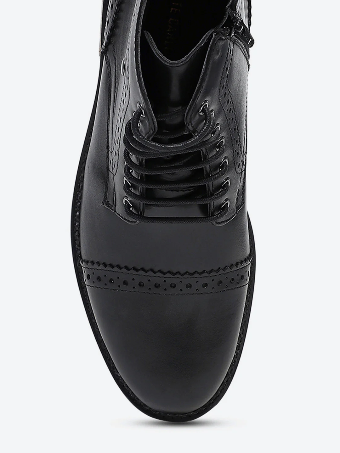 Men Black Genuine Leather Lace Up Boots - Image 7