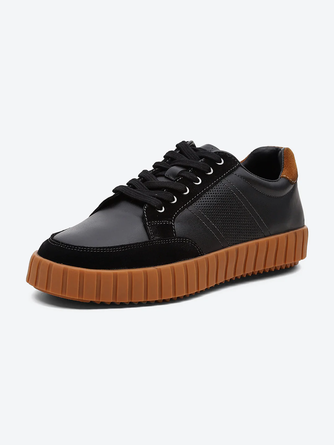 Men Black Lace Up Genuine Leather Sneaker - Image 3