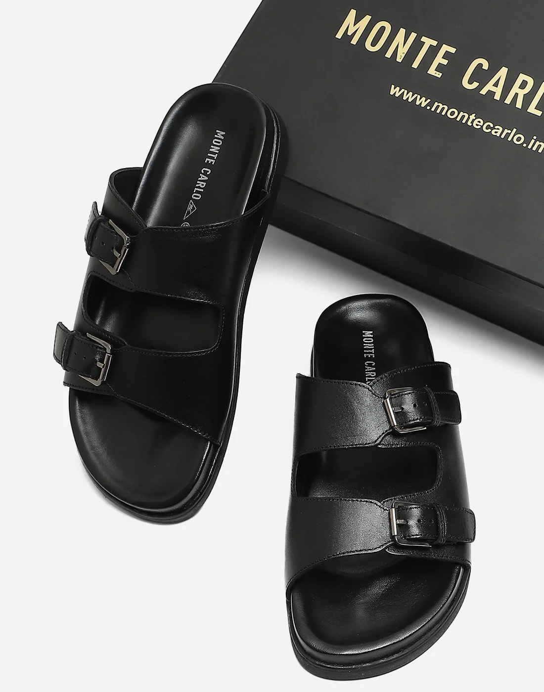 Men Black Leather Comfort Casual Slippers - Image 2