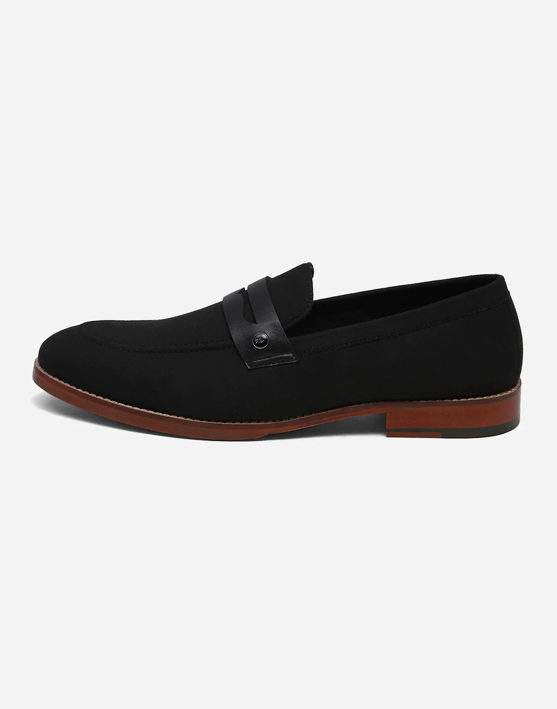 Men Black Slip on Microfiber Loafers - Image 4