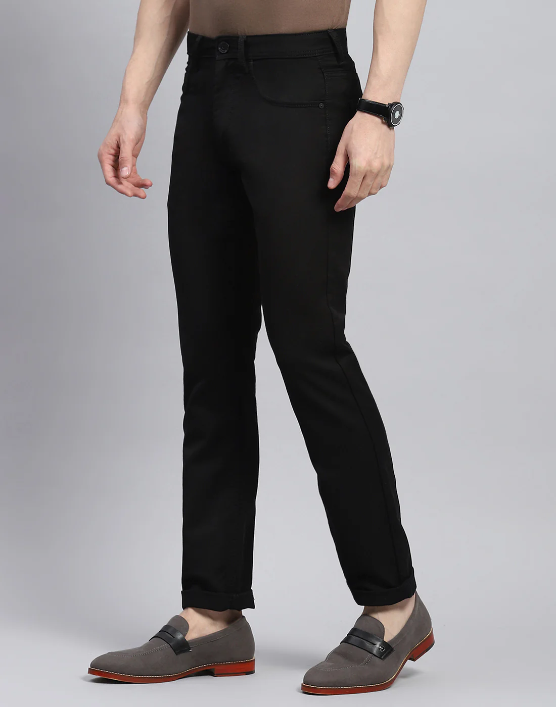 Men Black Light Wash Narrow Fit Denim - Image 3