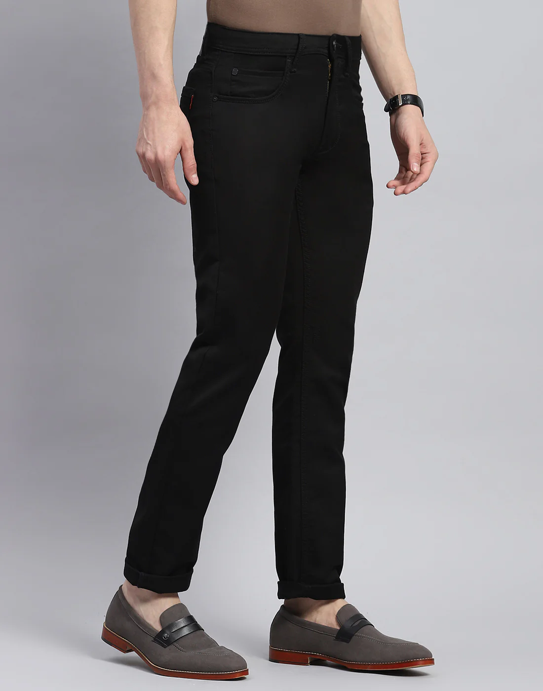 Men Black Light Wash Narrow Fit Denim - Image 4
