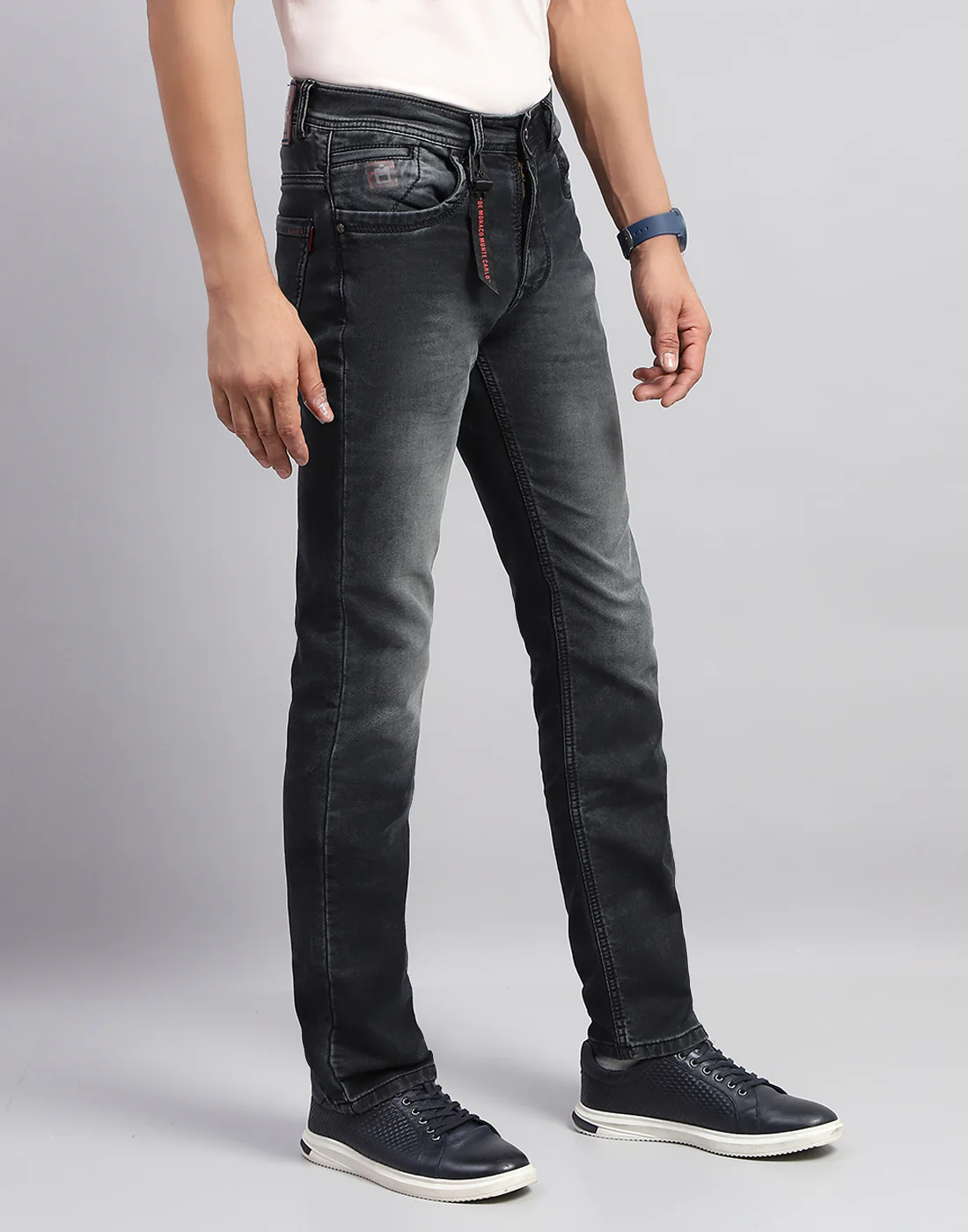 Men Black Light Wash Narrow Fit Denim - Image 4