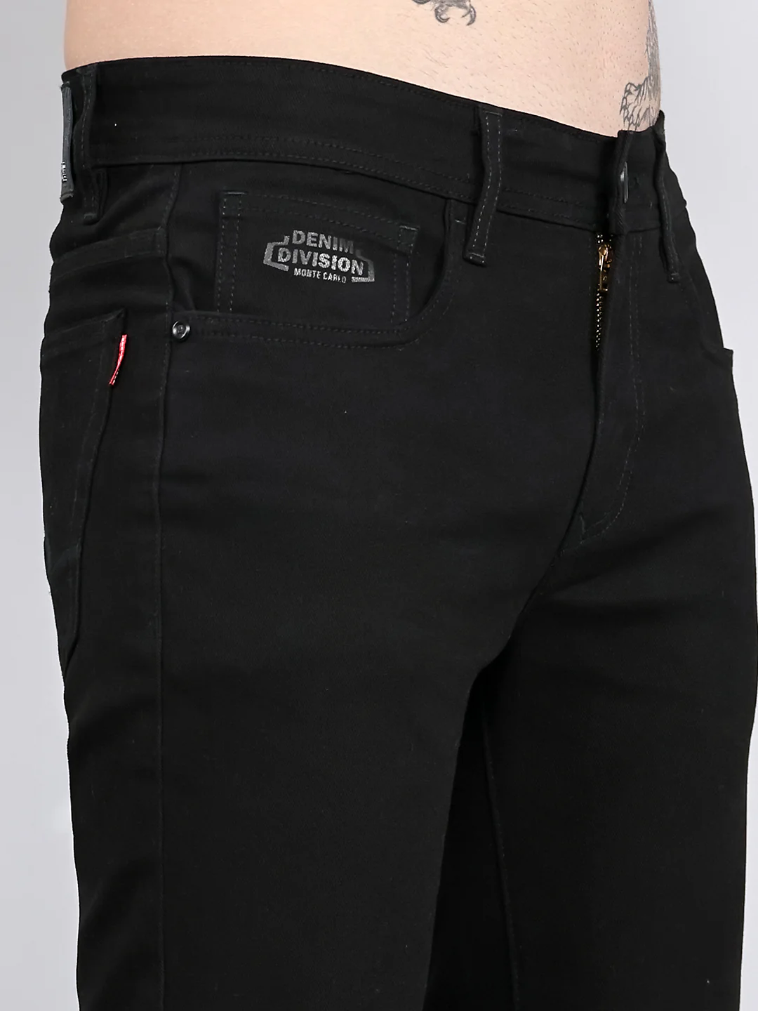 Men Black Light Wash Narrow Fit Denim - Image 5
