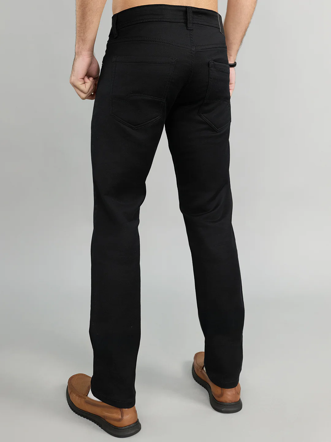 Men Black Light Wash Narrow Fit Denim - Image 4