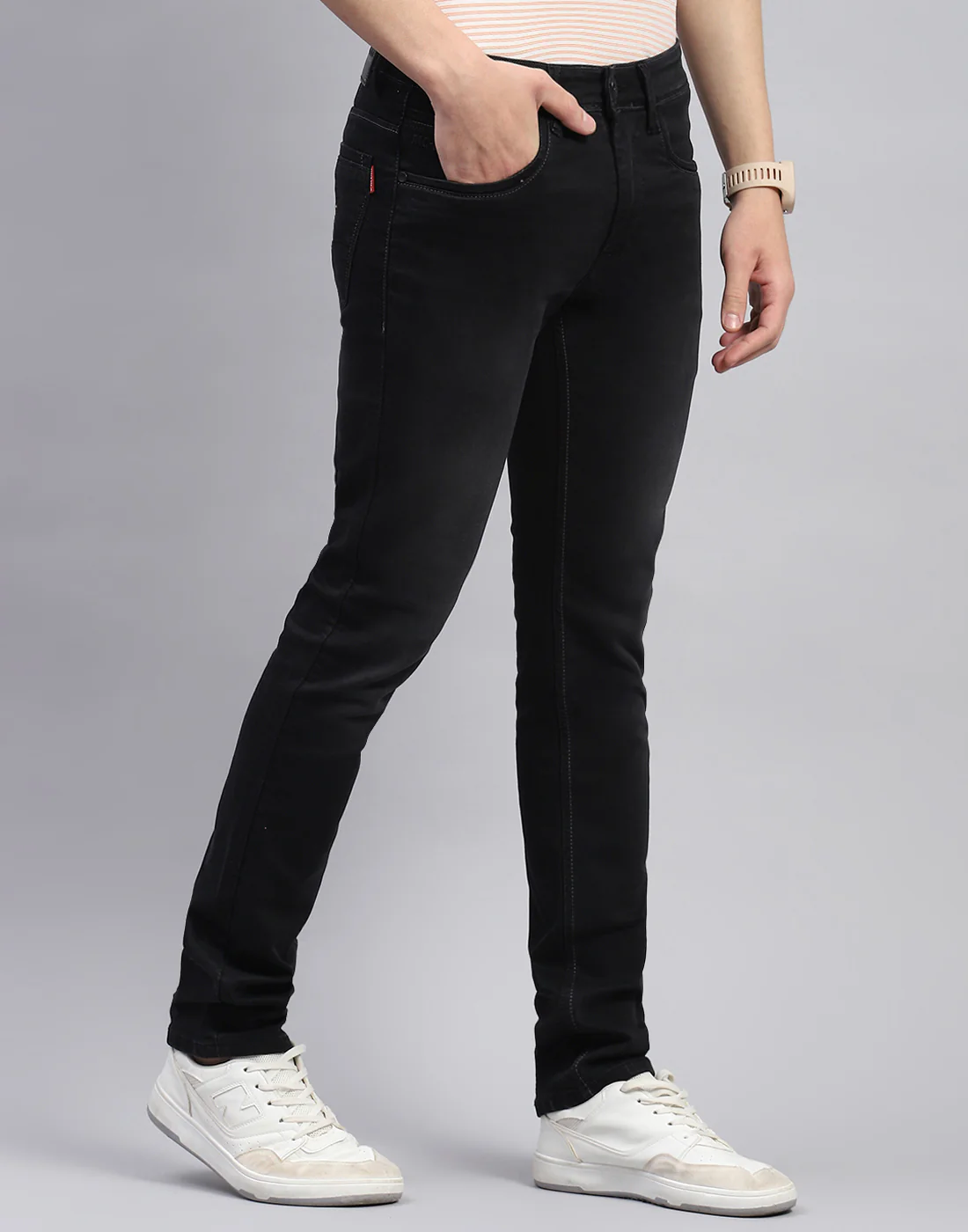 Men Black Light Wash Skinny Fit Denim - Image 4