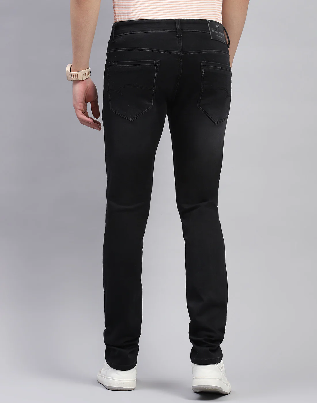 Men Black Light Wash Skinny Fit Denim - Image 5
