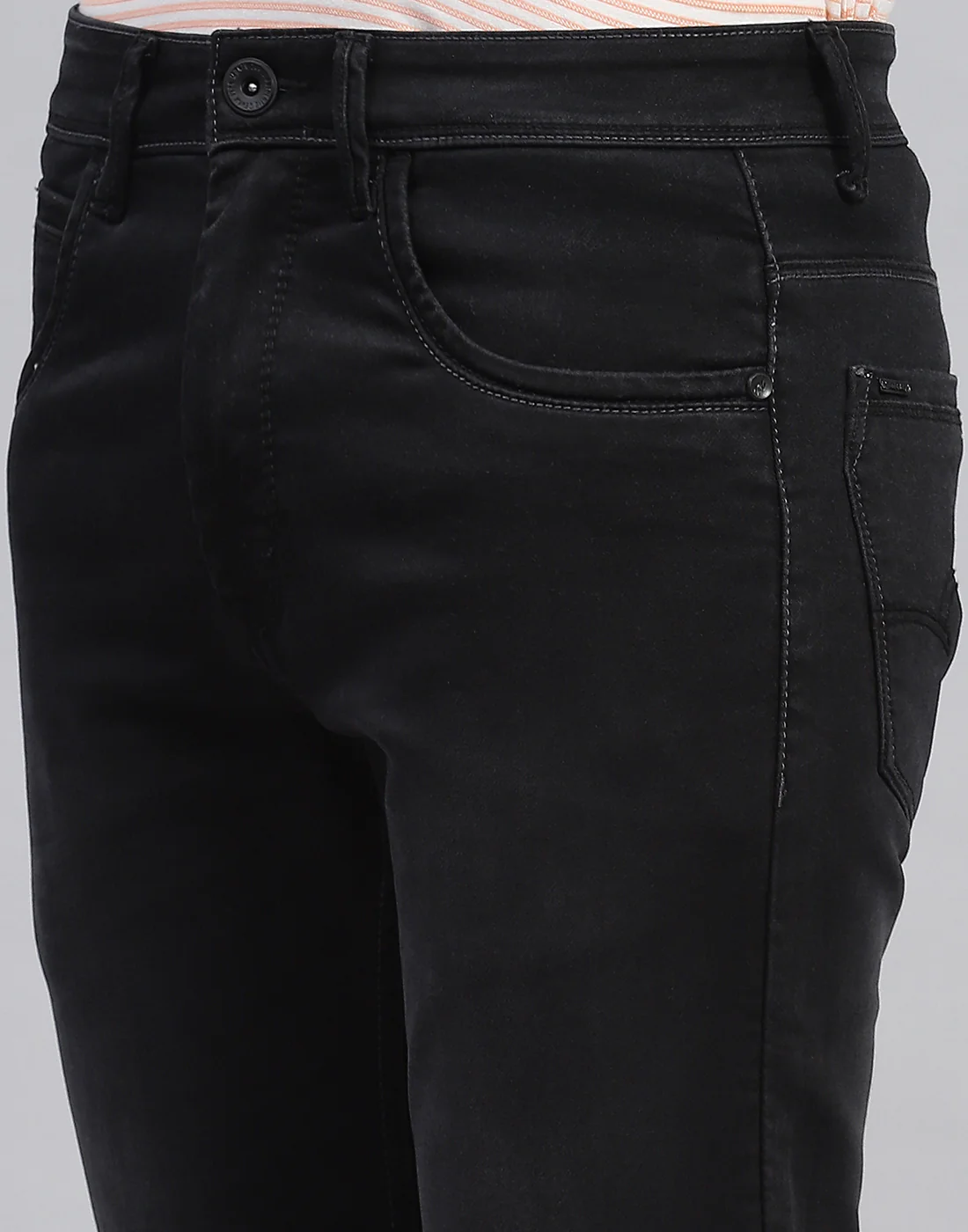 Men Black Light Wash Skinny Fit Denim - Image 6