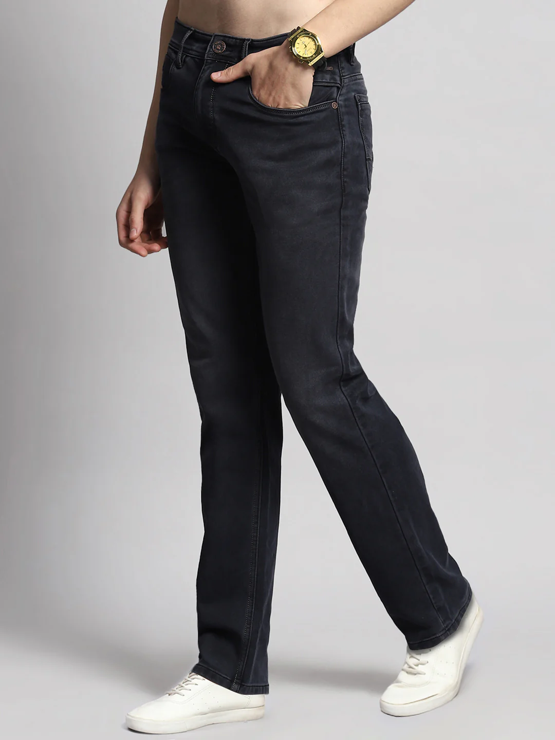 Men Black Normal Wash Straight Fit Denim - Image 8