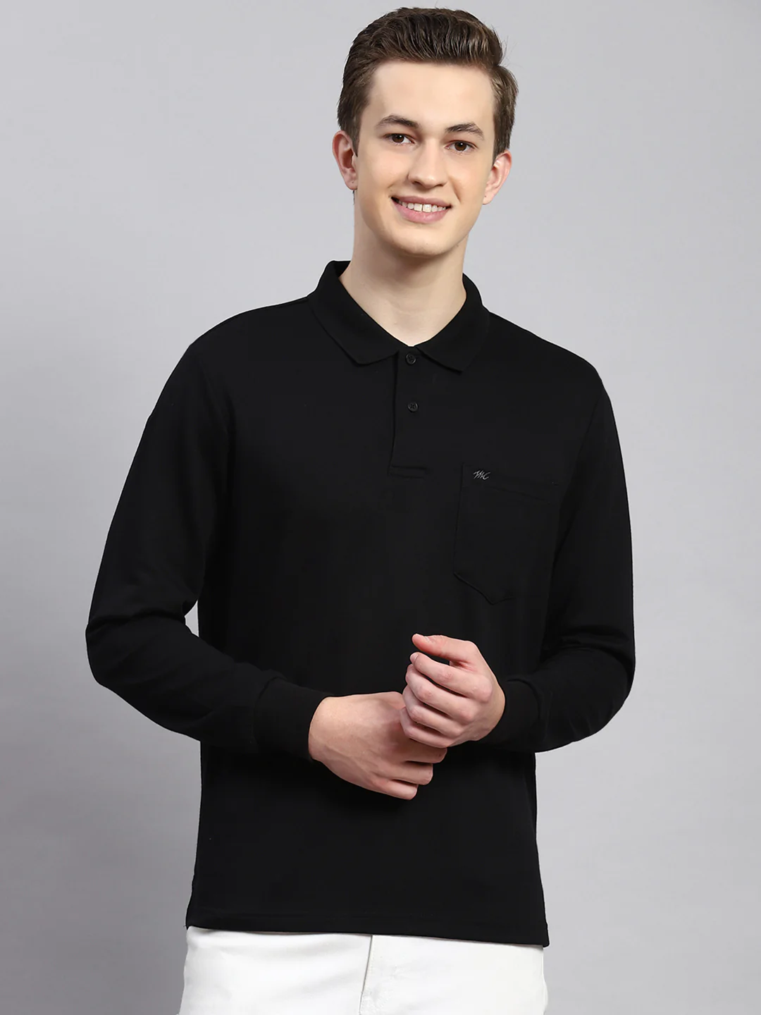 Men Black Plain Winter T-Shirt - Image 2