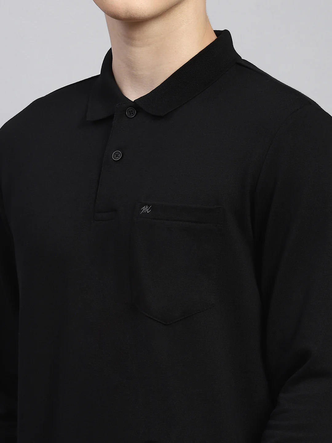 Men Black Plain Winter T-Shirt - Image 6