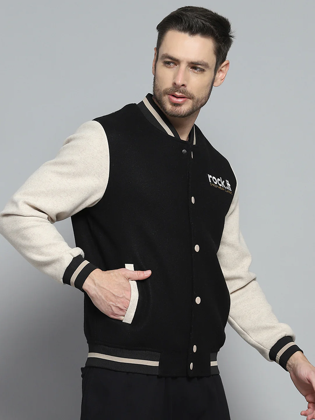 Rock.it Men Black Printed Band Collar Full Sleeve Sweatshirt - Image 4