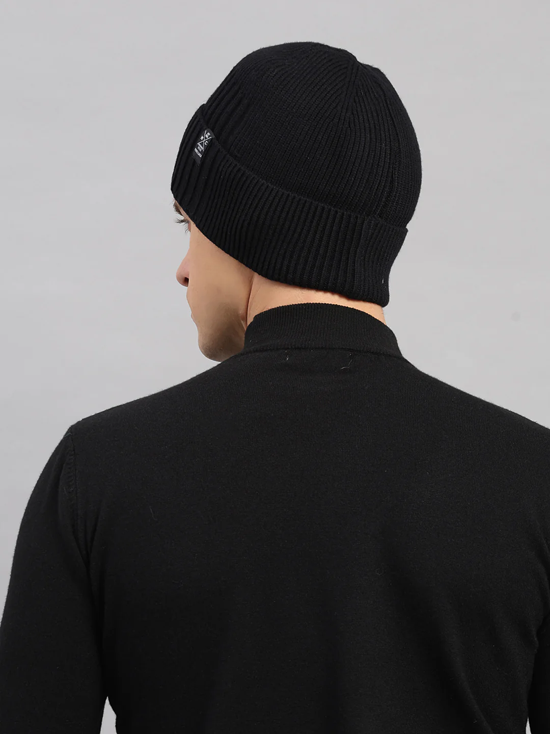 Men Black Printed Blend Wool Cap - Image 5
