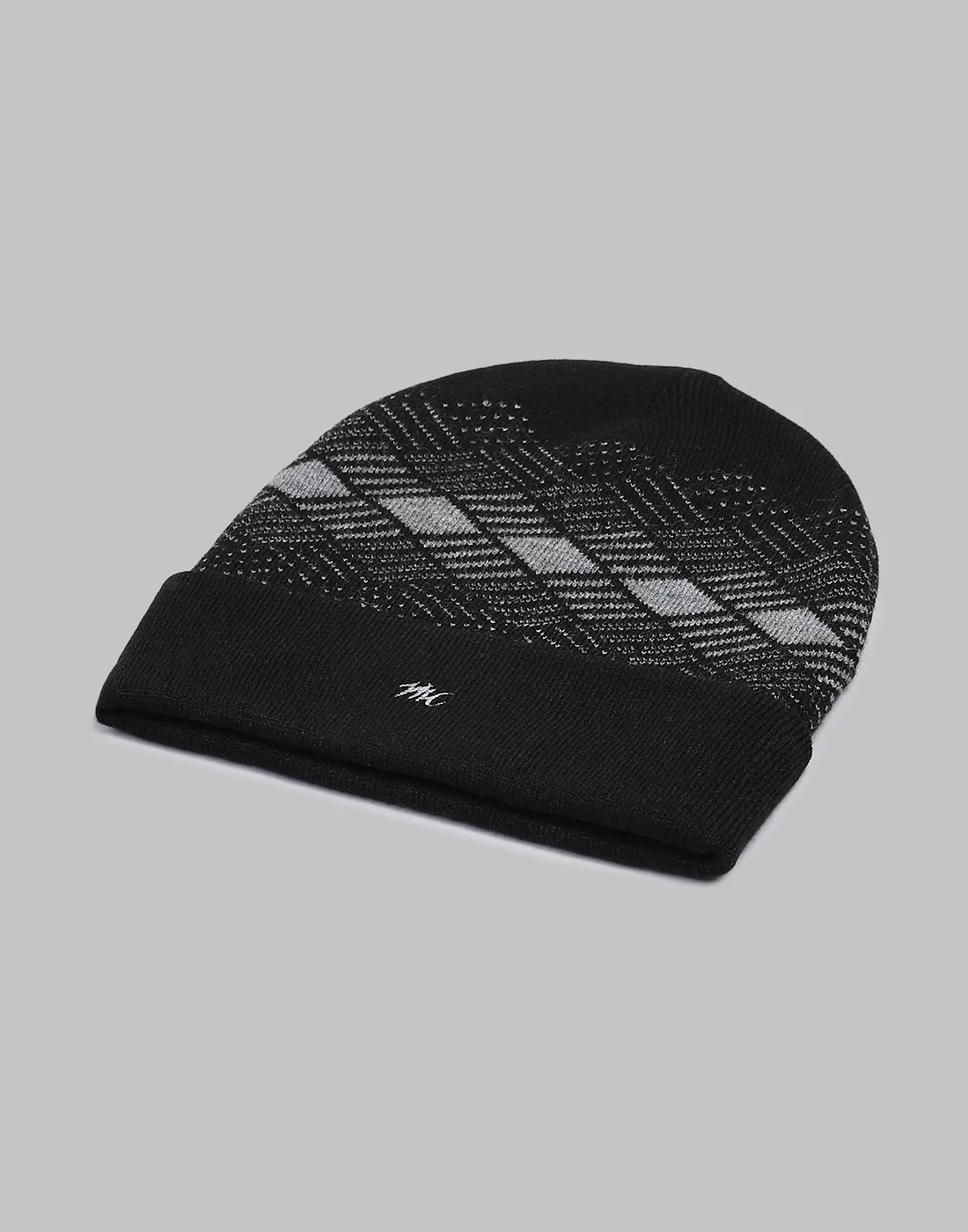 Men Black Printed Blend Wool Cap - Image 6