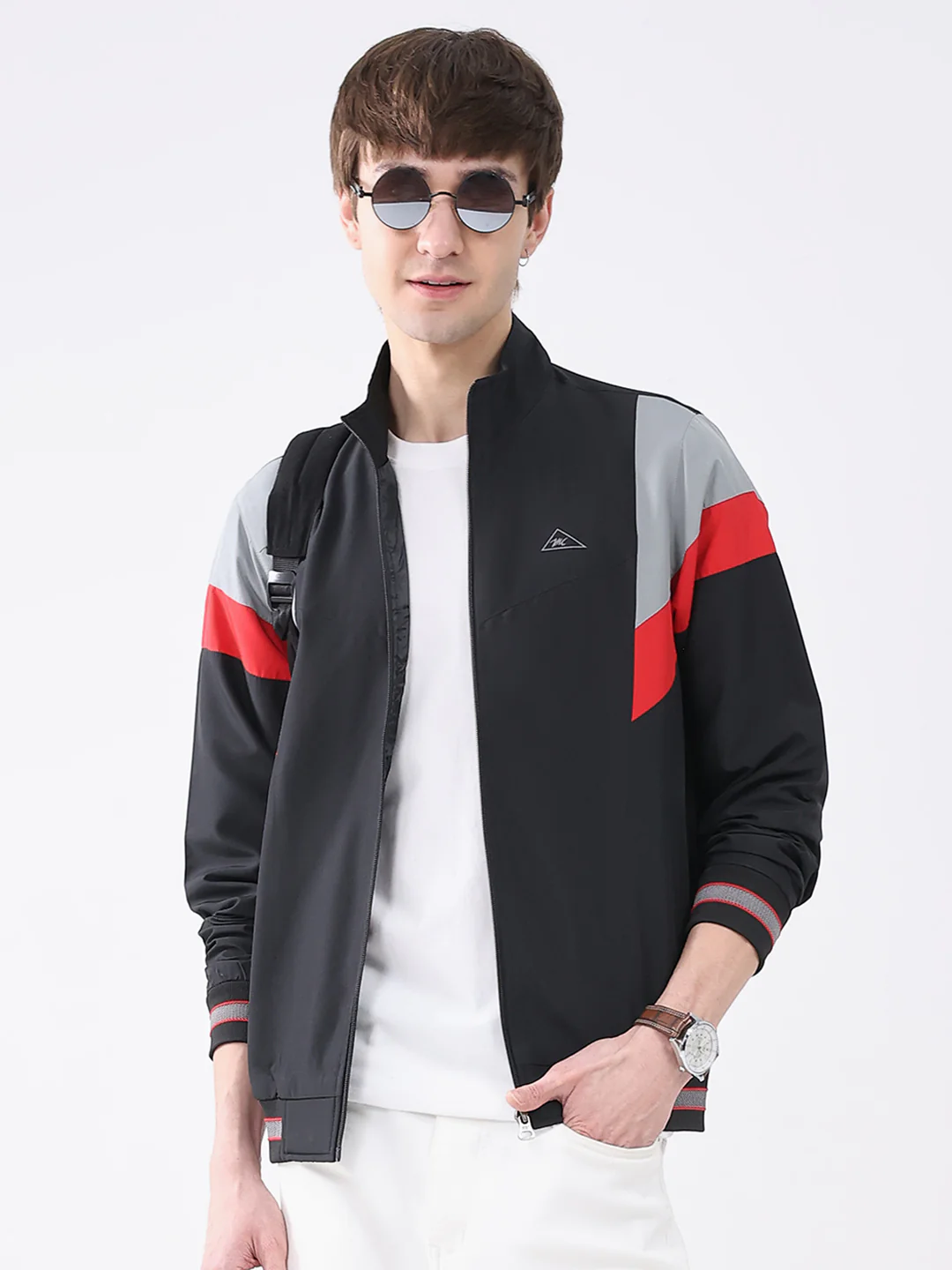 Men Black Printed Collar Full Sleeve Jacket - Image 6