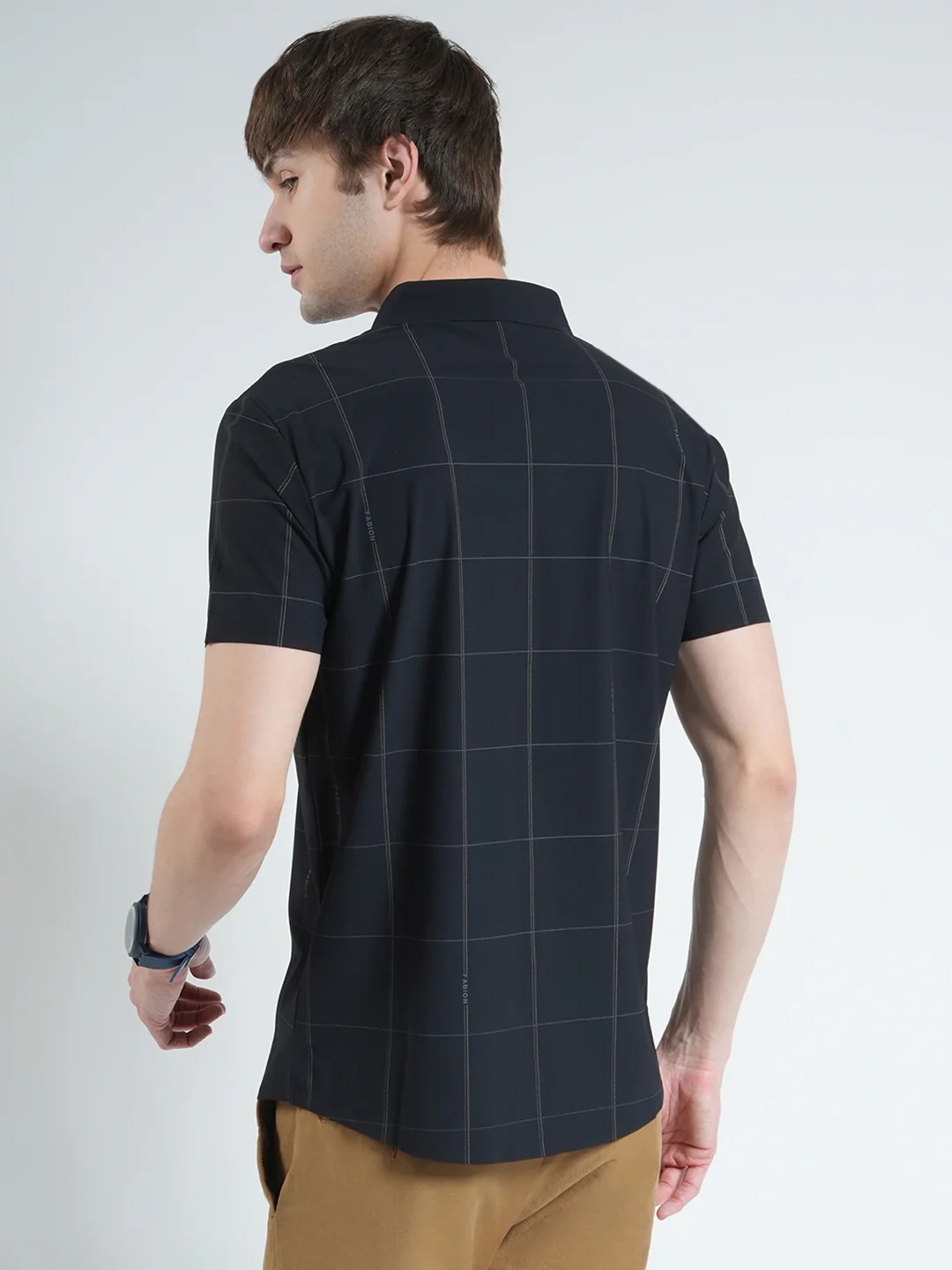 Men Black Printed Collar Half Sleeve Shirt - Image 5