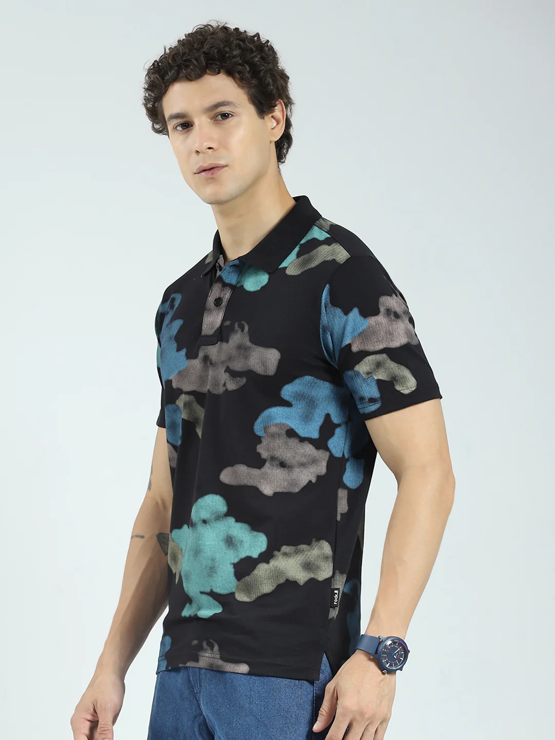 Rock.it Men Black Printed Collar Half Sleeve T-Shirt - Image 3