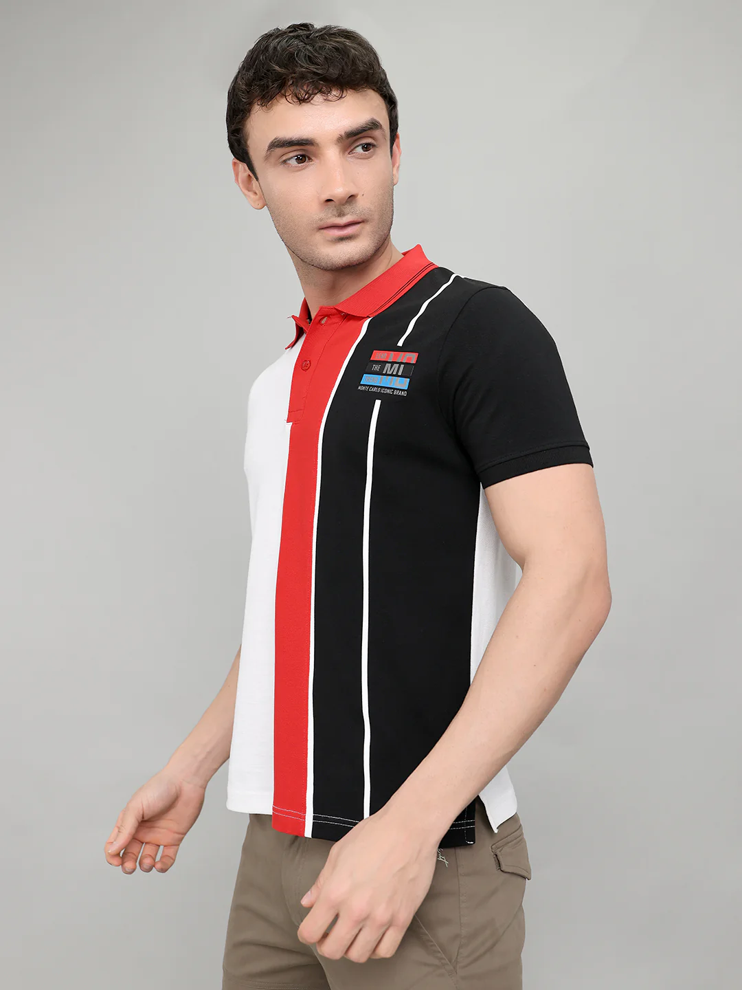 Men Black Printed Collar Half Sleeve T-Shirt - Image 2