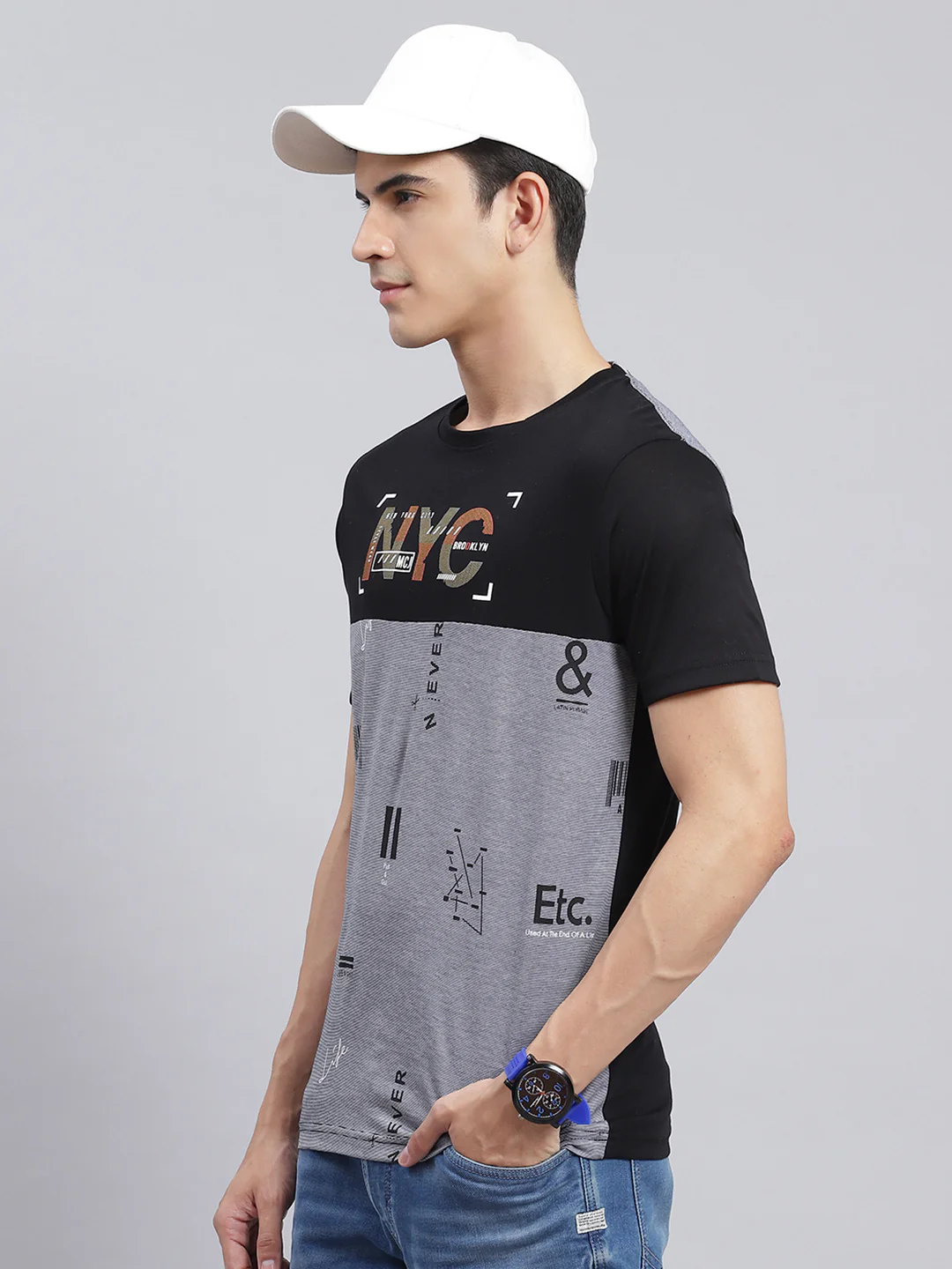 Men Black Printed Cotton Blend T-Shirt - Image 4