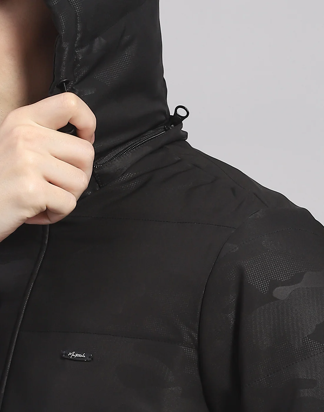Men Black Printed Hooded Full Sleeve Jacket - Image 8