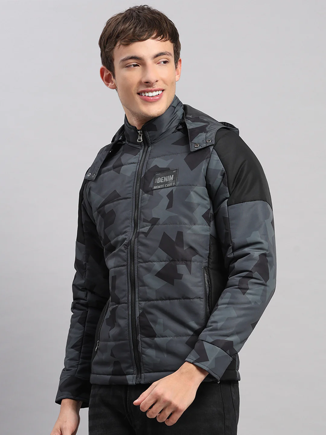 Men Black Printed Hooded Full Sleeve Jacket - Image 3