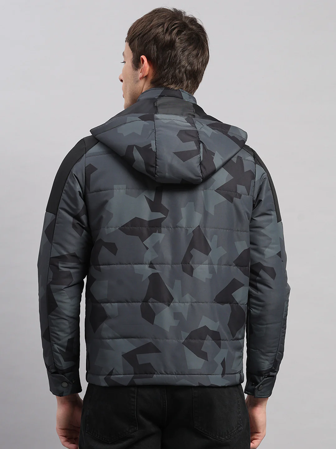 Men Black Printed Hooded Full Sleeve Jacket - Image 5