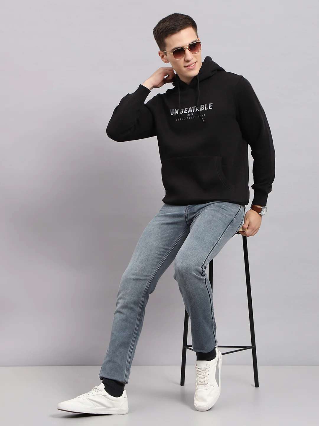 Men Black Printed Hooded Full Sleeve Sweatshirt - Image 2