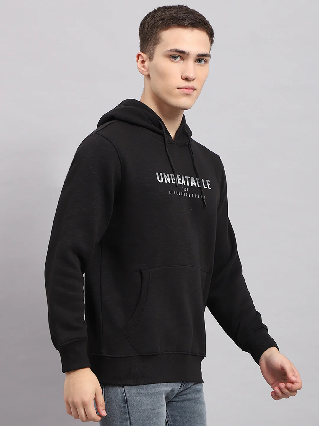 Men Black Printed Hooded Full Sleeve Sweatshirt - Image 4