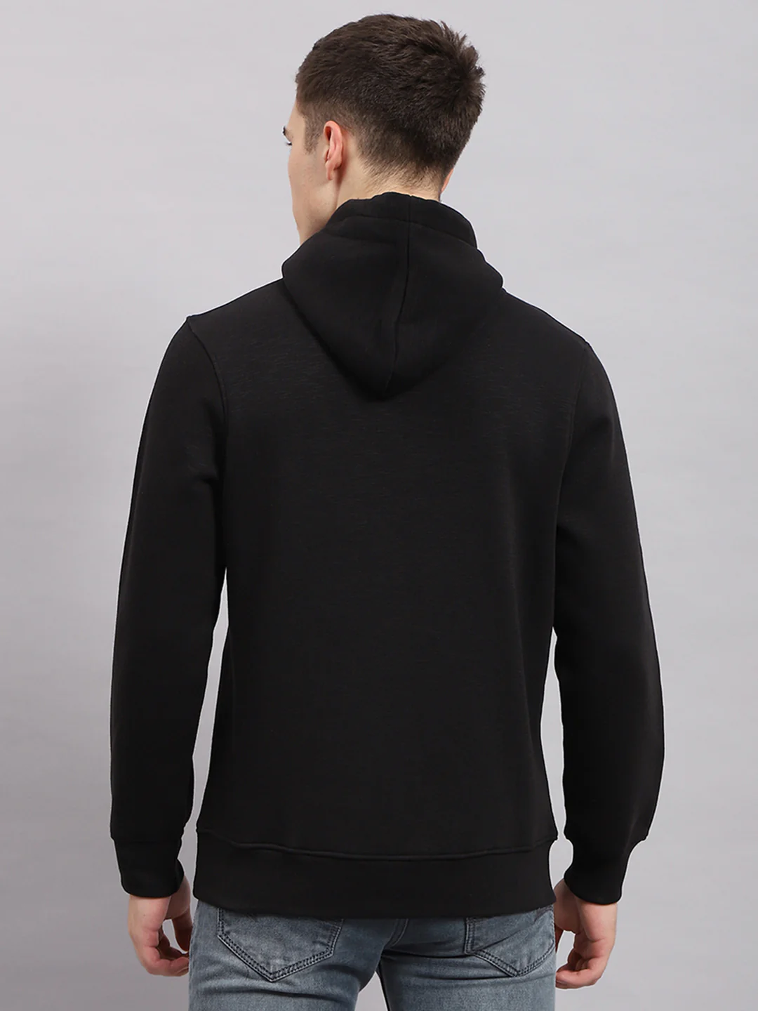Men Black Printed Hooded Full Sleeve Sweatshirt - Image 5