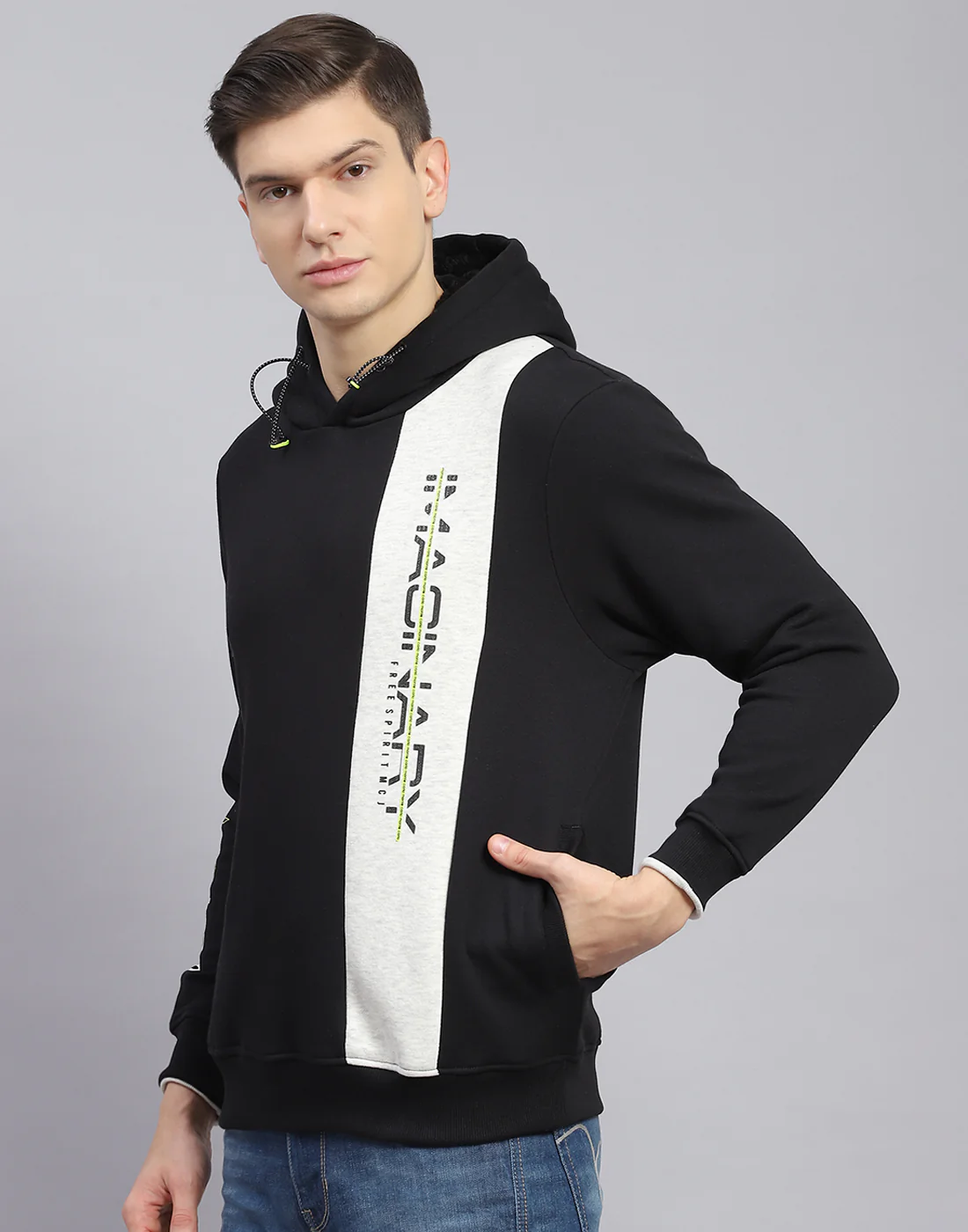 Men Black Printed Hooded Full Sleeve Sweatshirt - Image 4