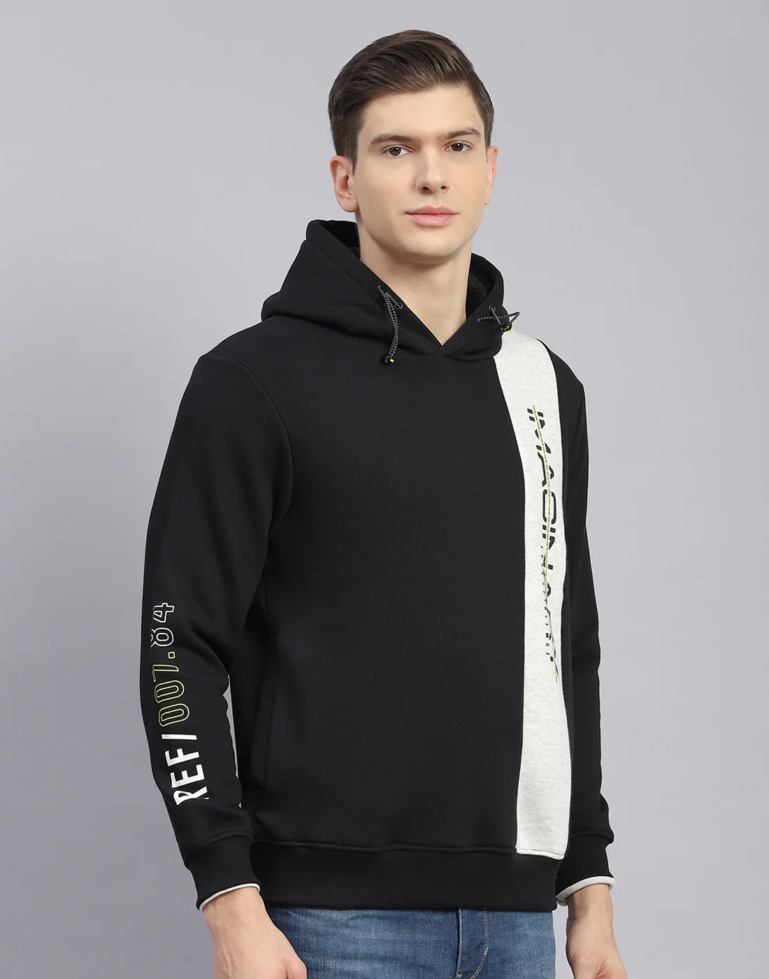 Men Black Printed Hooded Full Sleeve Sweatshirt - Image 6