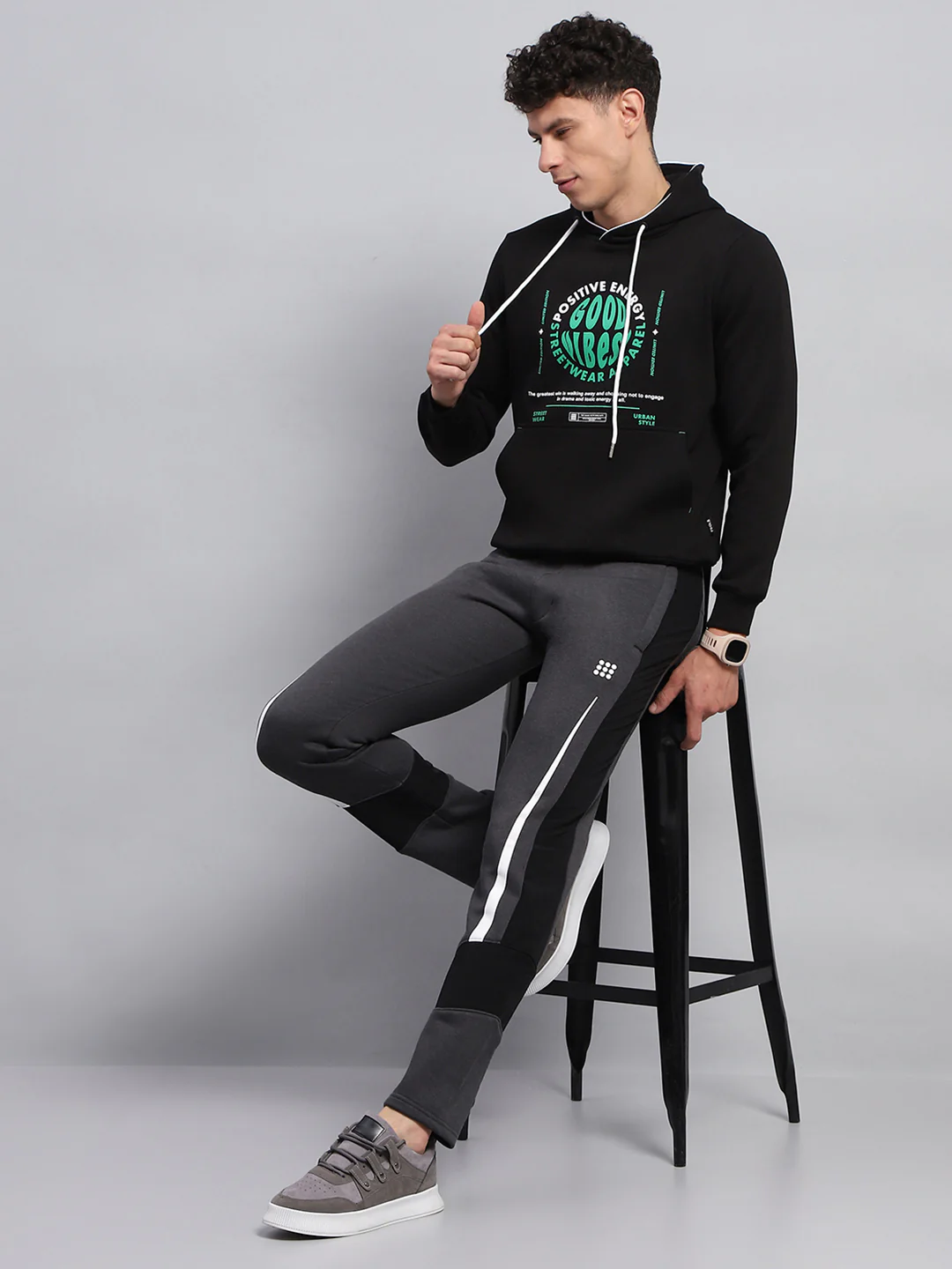 Rock.it Men Black Printed Hooded Full Sleeve Sweatshirt - Image 2
