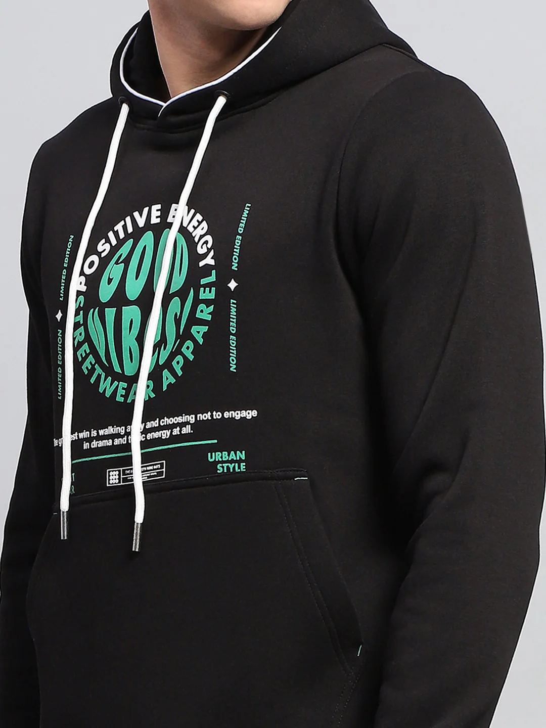 Rock.it Men Black Printed Hooded Full Sleeve Sweatshirt - Image 6