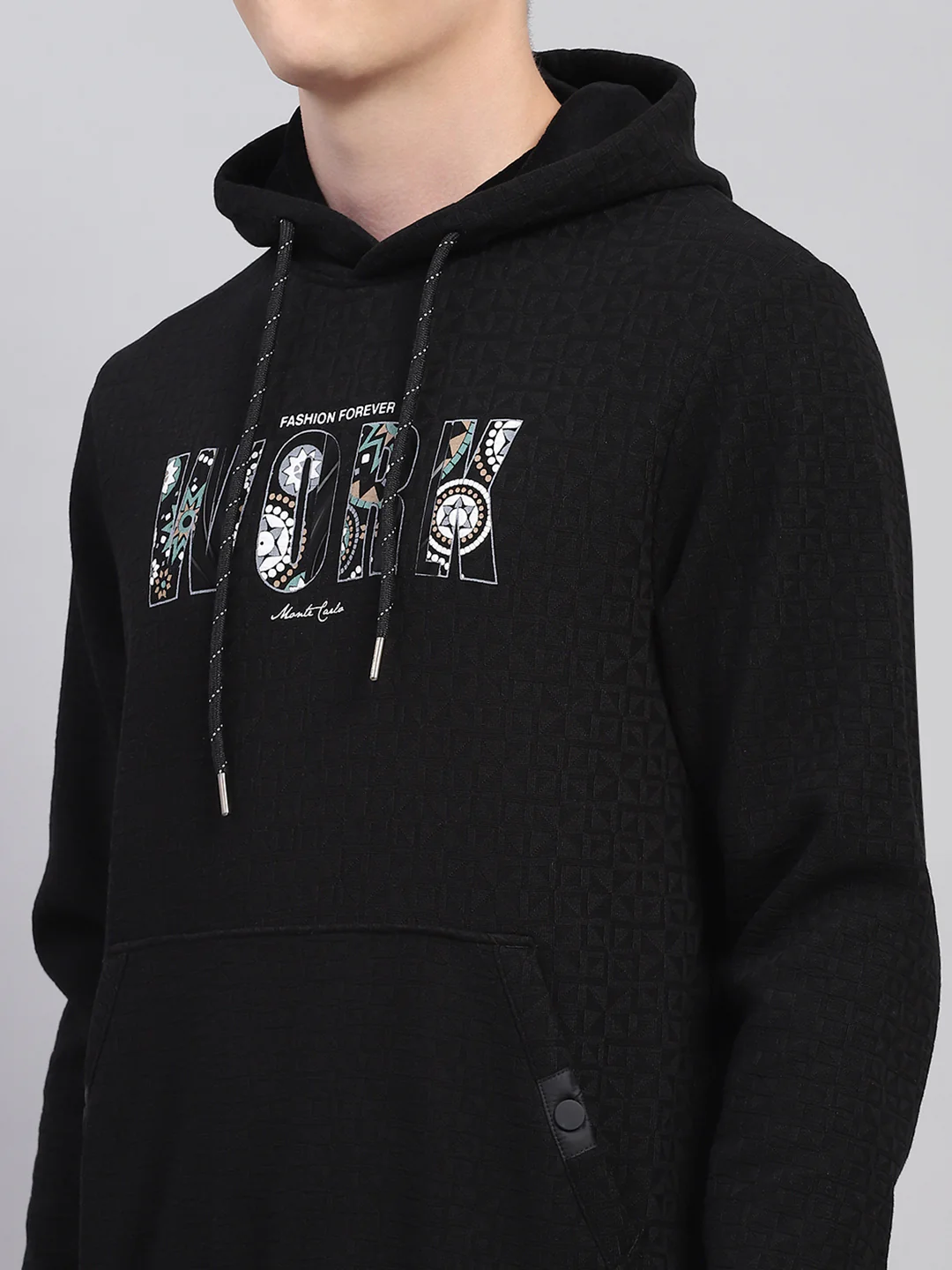 Men Black Printed Hooded Full Sleeve Sweatshirt - Image 7