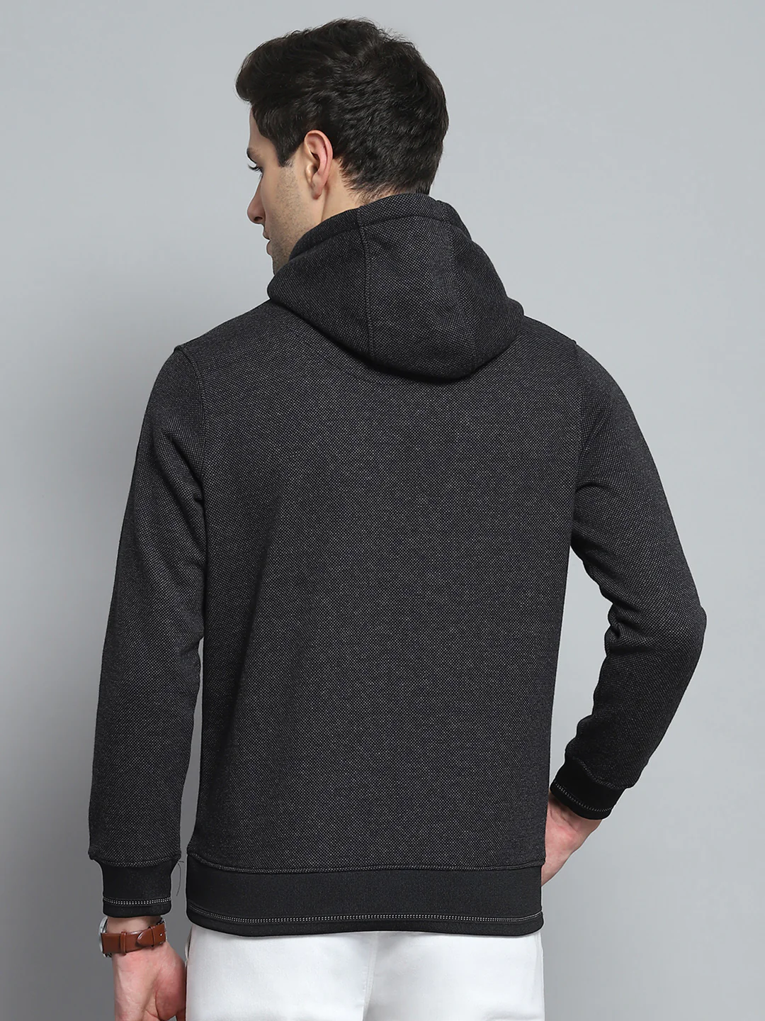 Men Black Printed Hooded Full Sleeve Sweatshirt - Image 5