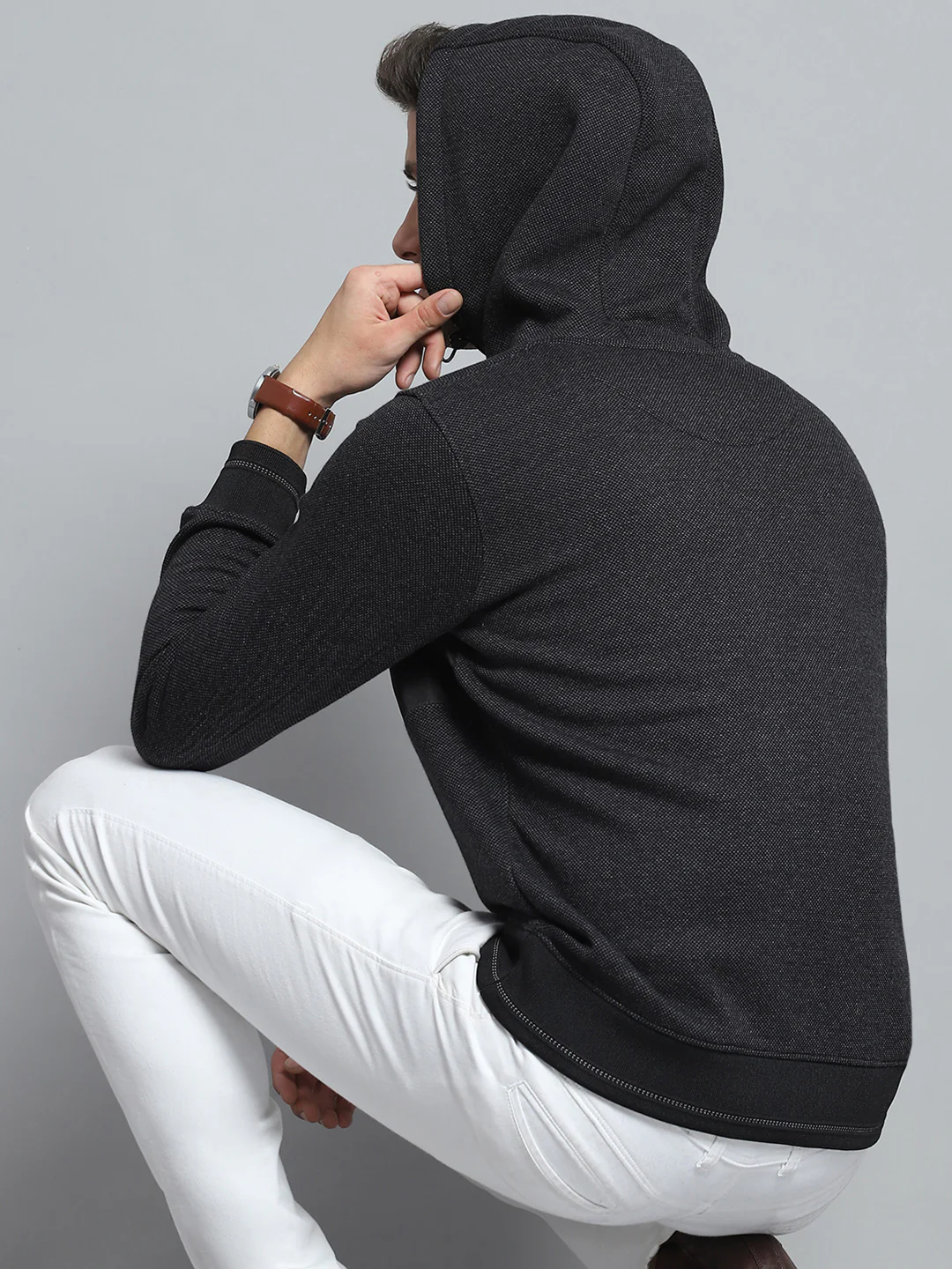 Men Black Printed Hooded Full Sleeve Sweatshirt - Image 7