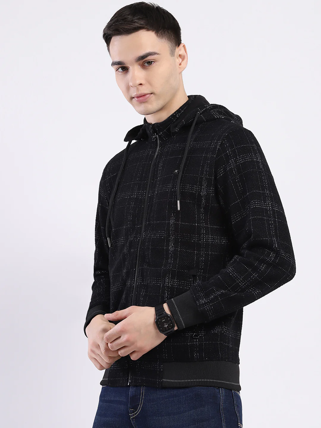 Men Black Printed Hooded Full Sleeve Sweatshirt - Image 3