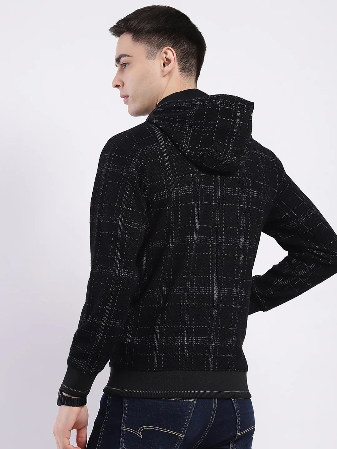 Men Black Printed Hooded Full Sleeve Sweatshirt - Image 5