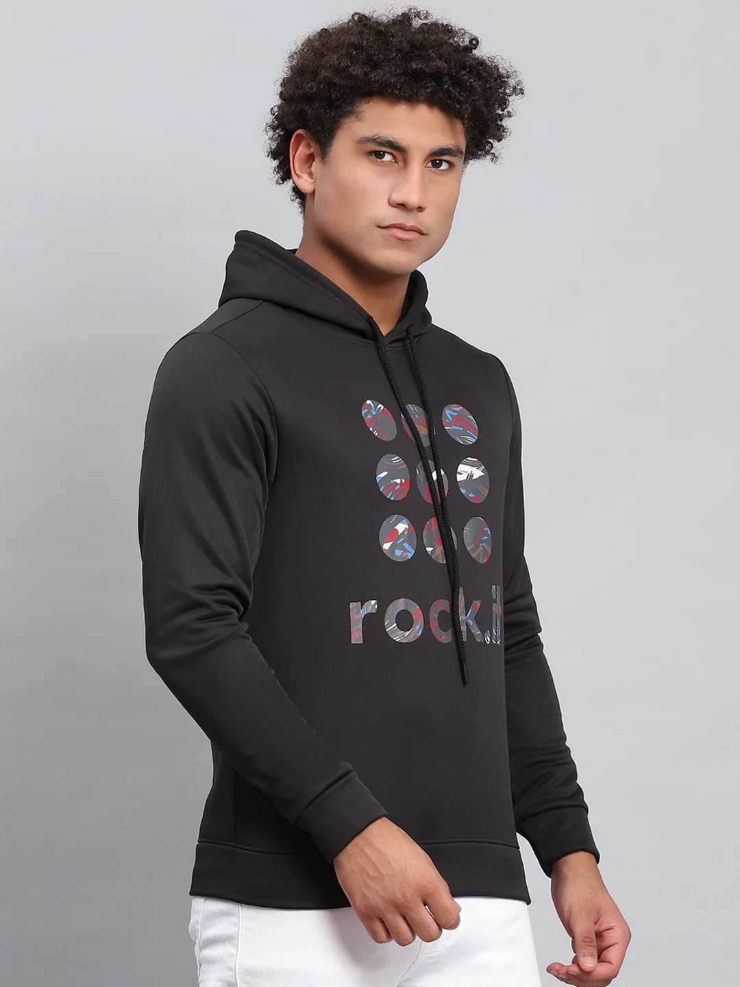 Rock.it Men Black Printed Hooded Full Sleeve Sweatshirt - Image 4