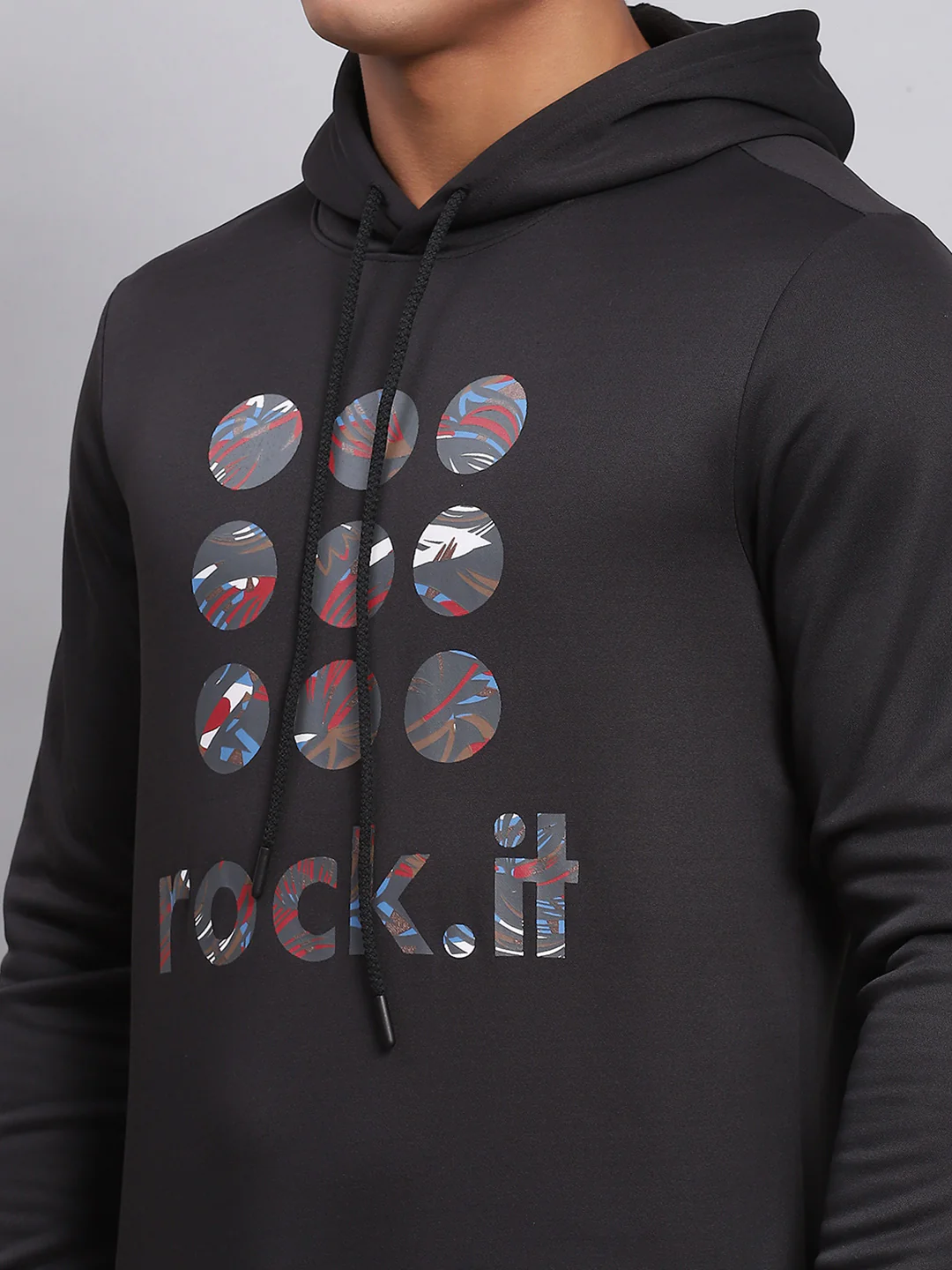 Rock.it Men Black Printed Hooded Full Sleeve Sweatshirt - Image 7