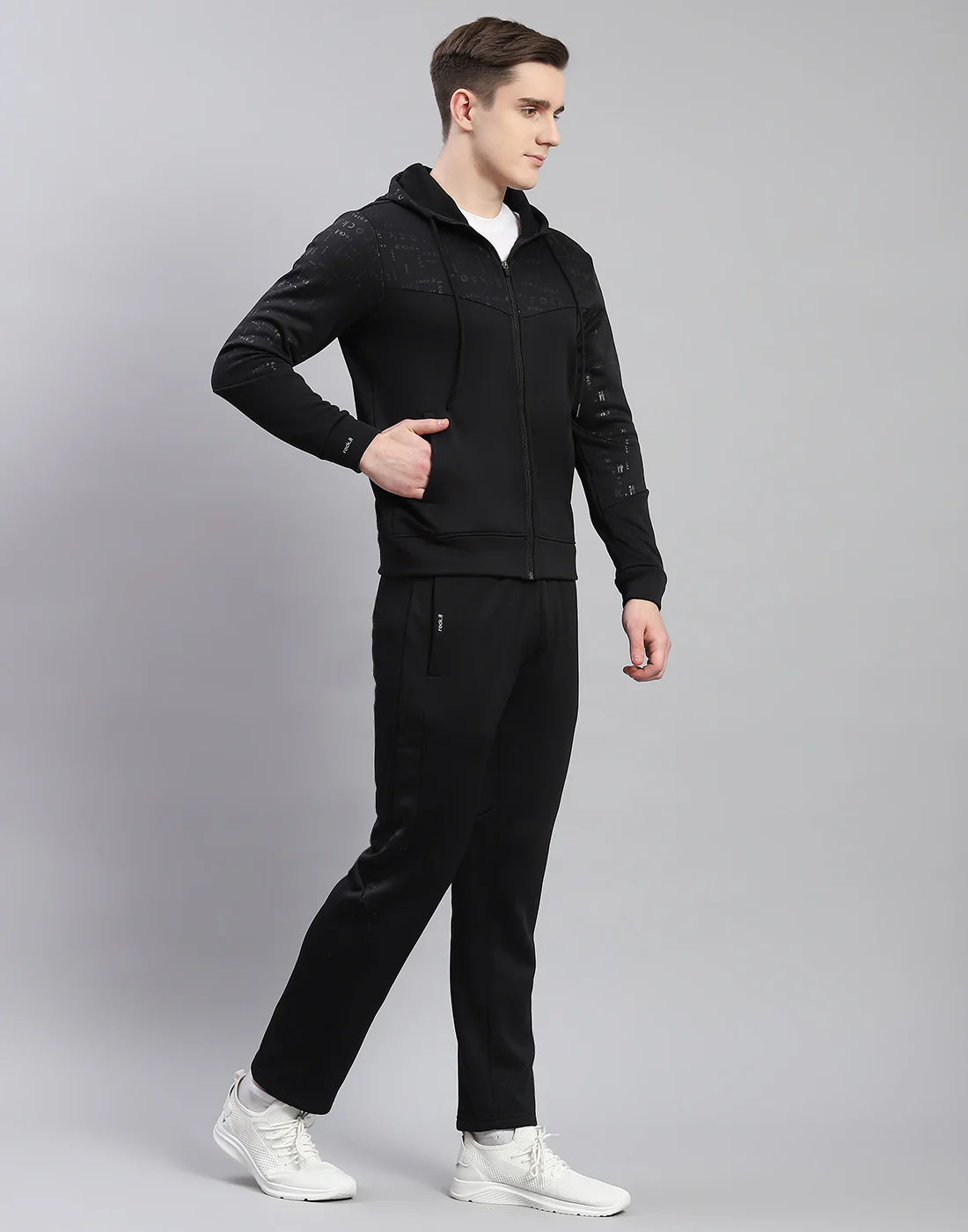 Rock.it Men Black Printed Hooded Full Sleeve Tracksuit - Image 4