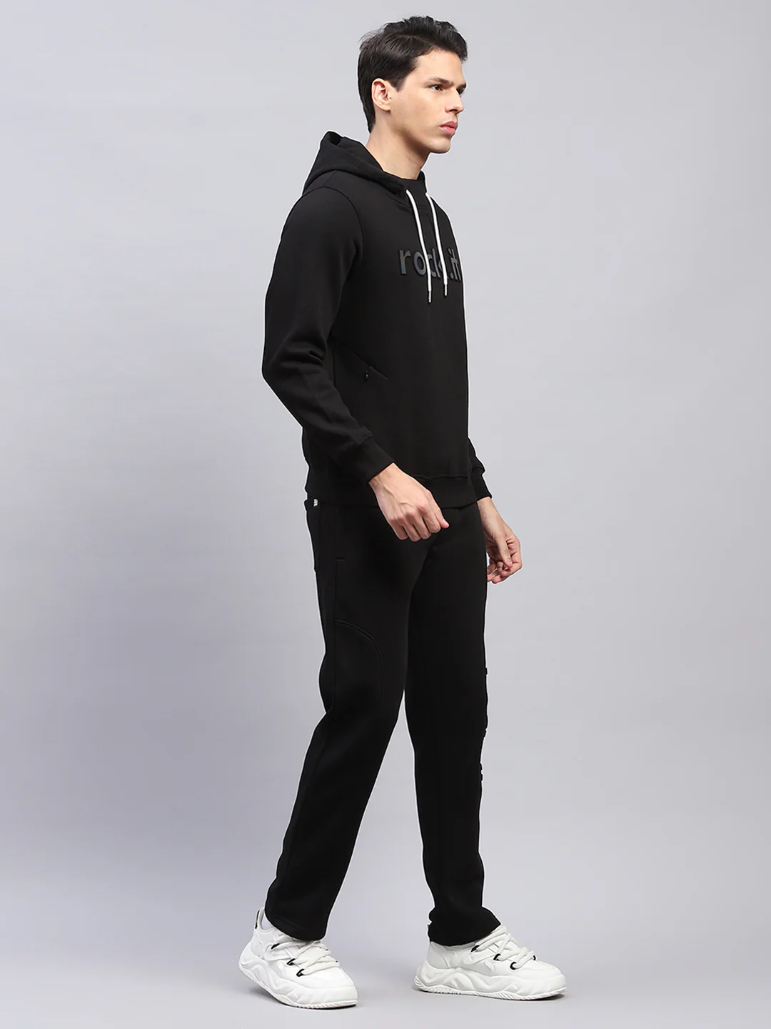 Rock.it Men Black Printed Hooded Full Sleeve Winter Tracksuit - Image 4