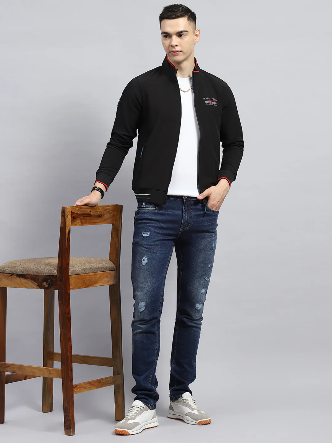 Men Black Printed Mock Neck Full Sleeve Sweatshirt - Image 2